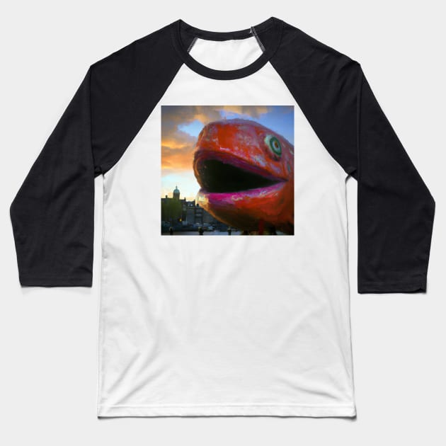 Big fish Travelling in Europe Baseball T-Shirt by Faeblehoarder